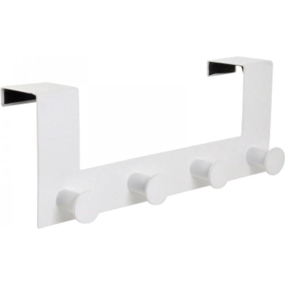 Trade Shop - Appendiabiti Da Porta Con 4 Ganci 27x11.5cm Bianco Per Asciugamani Vestiti 87781 -