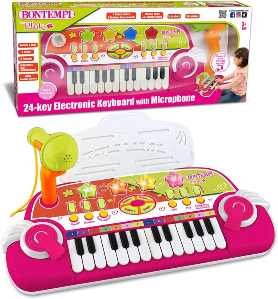 MiniMelody: Tastiera Giocattolo Elettronica a 24 Tasti con Microfono per Piccoli Musicisti, Rosa, 333x222x125 mm,Bontemp