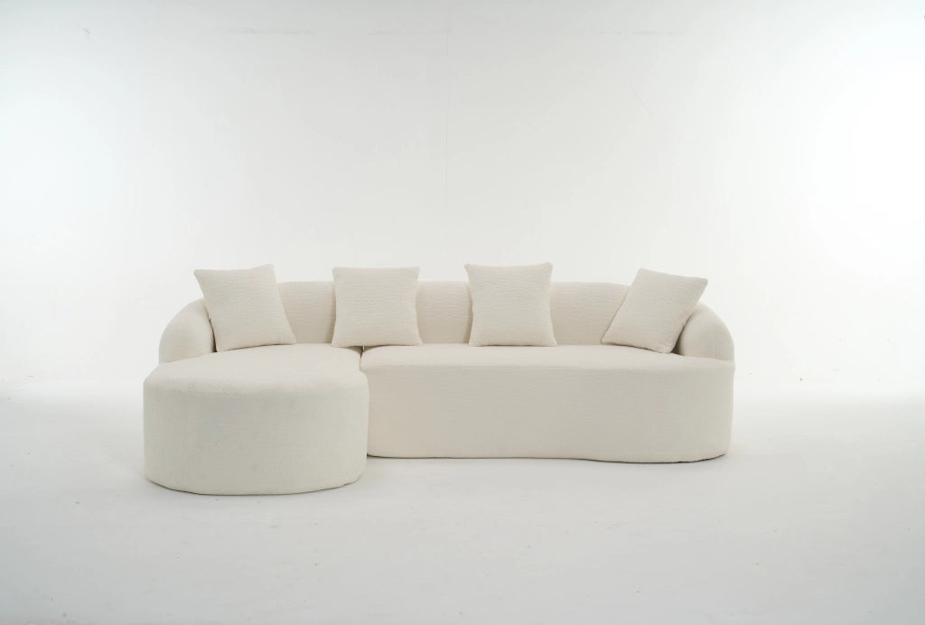 Divano angolare modulare con chaise longue sinistra e montaggio senza attrezzi in chenille bianco