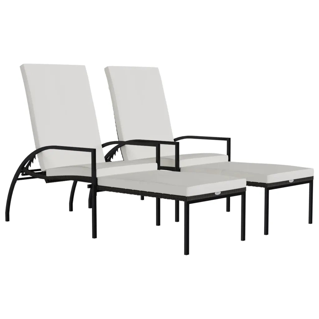 Lettini Prendisole 2 pz con Poggiapiedi in Rattan PE Marrone 317631