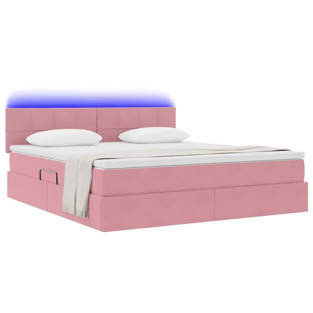 Letto con contenitore LED e materasso Rosa 160 x 200 cm Velluto