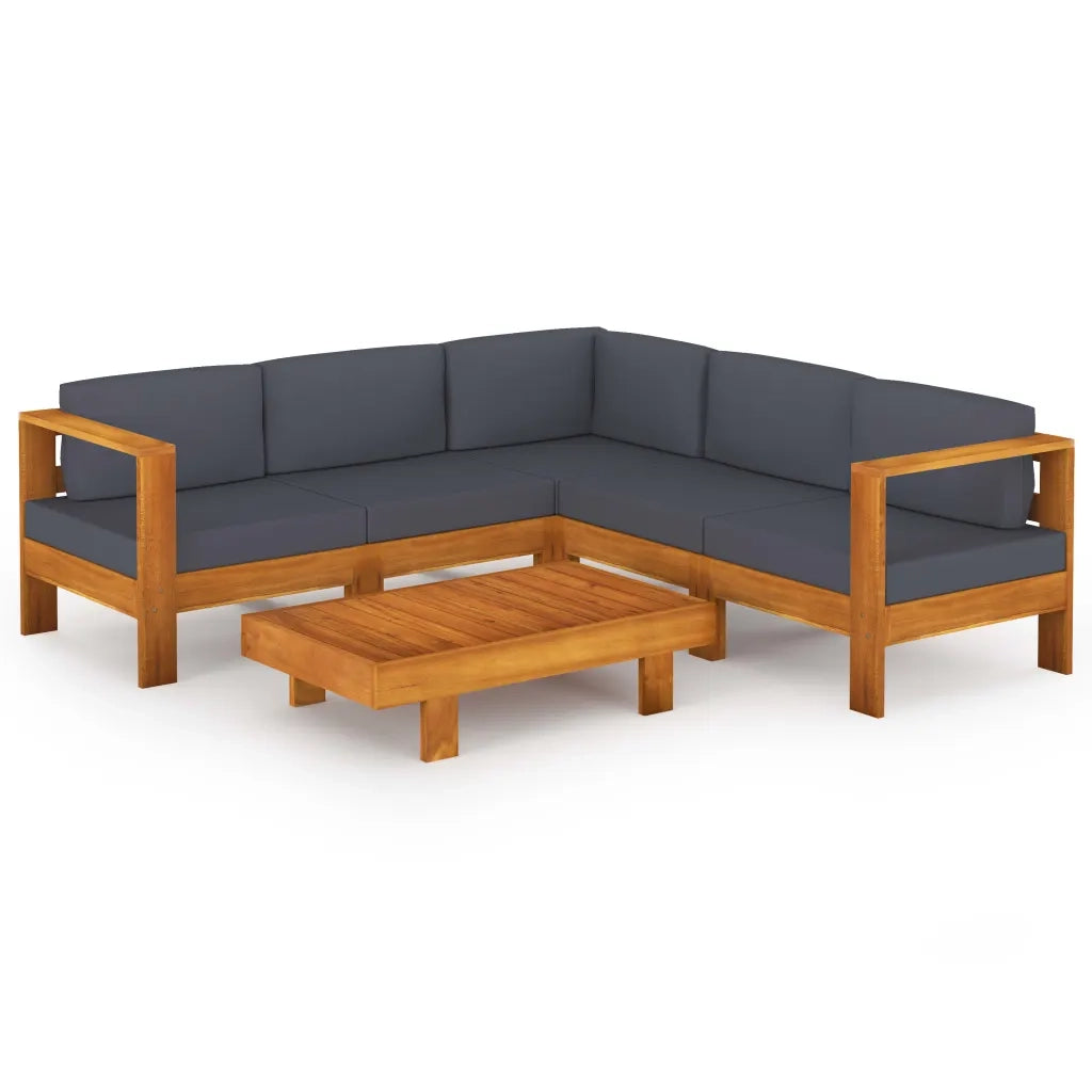 Set Divani Giardino 6 Posti Cuscini Grigi Scuro Massello Acacia cod mxl 41076