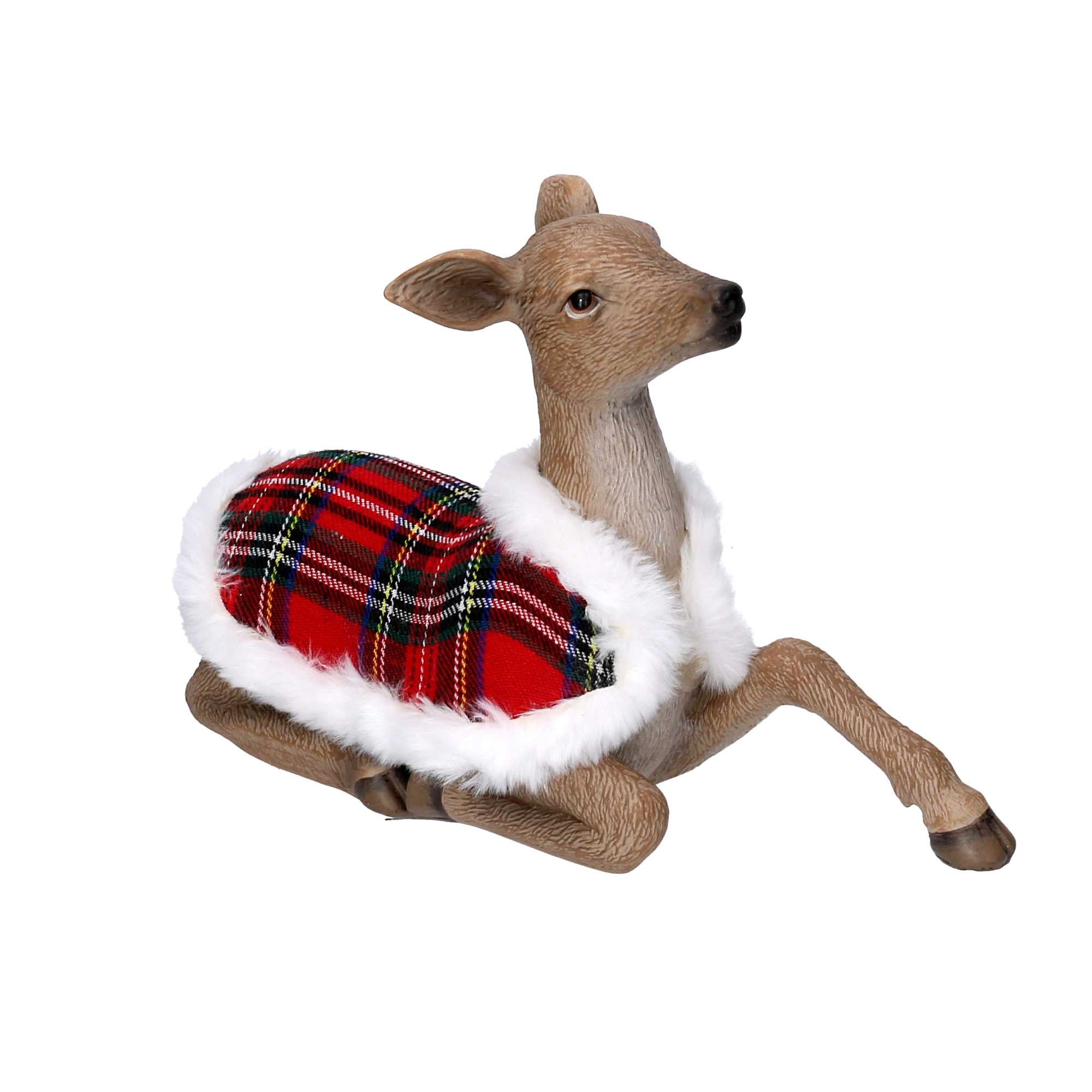 Renna resina con mantello scozzese naturale cm 29x9,6xh18