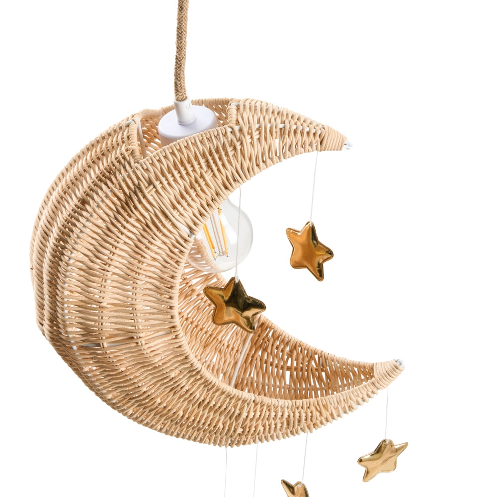 Lampada a sospensione in rattan naturale intrecciato a mano con paralume in vimini Forma di luna a soffitto Stile Boho