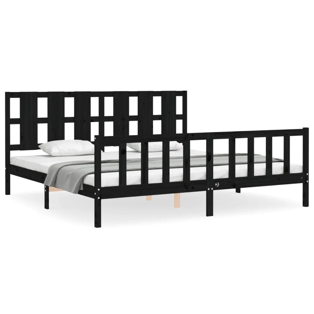Giroletto con Testiera-Struttura Letto con testiera Nero 200x200 cm in Legno Massello 513338