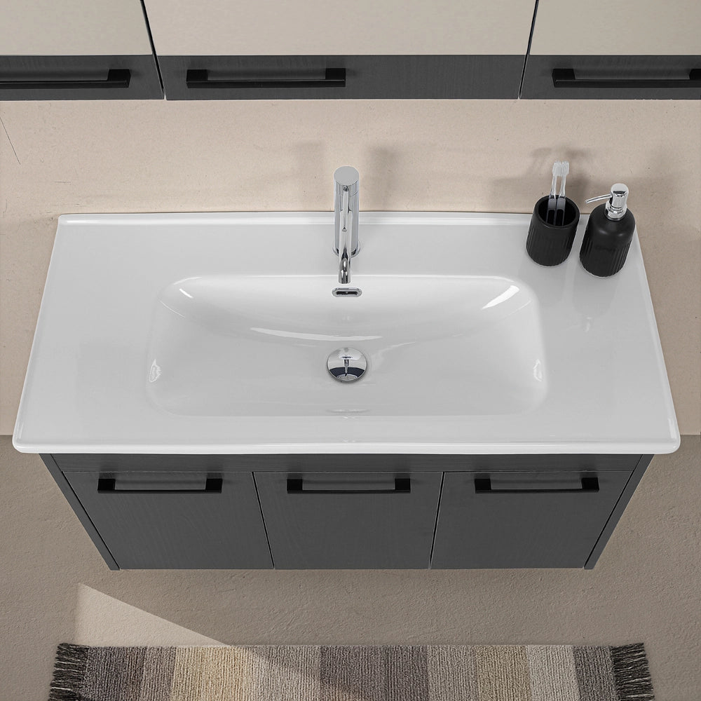 Mobile bagno sospeso 100 cm grigio effetto legno con armadietto a specchio Sofia