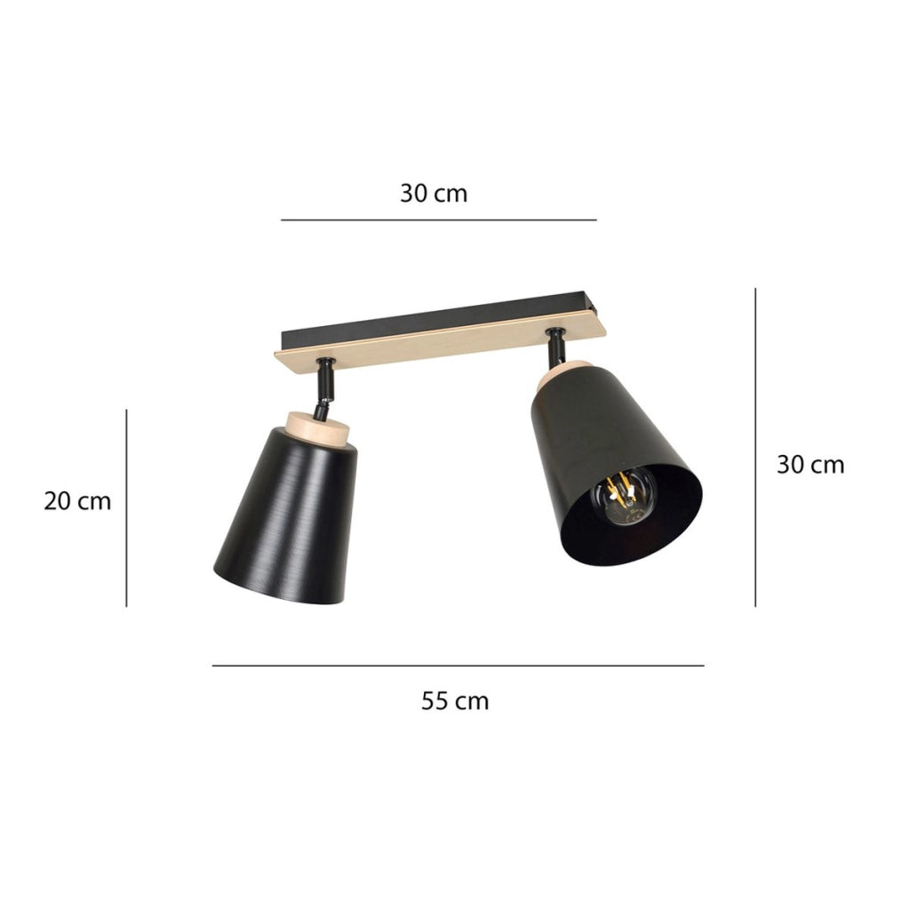 Faretto a soffitto ATLAS in acciaio nero e legno naturale