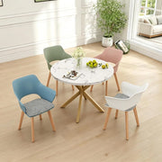 GrandCA HOME Set di Tavolo e Sedie da Pranzo, 100×100×76.5 CM Tavolo da Pranzo Rotondo, 4 Sedie da Cucina Imbottite in Colori Misti, per Sala da Pranzo, Cucina (Marmo-GD + WGPL)