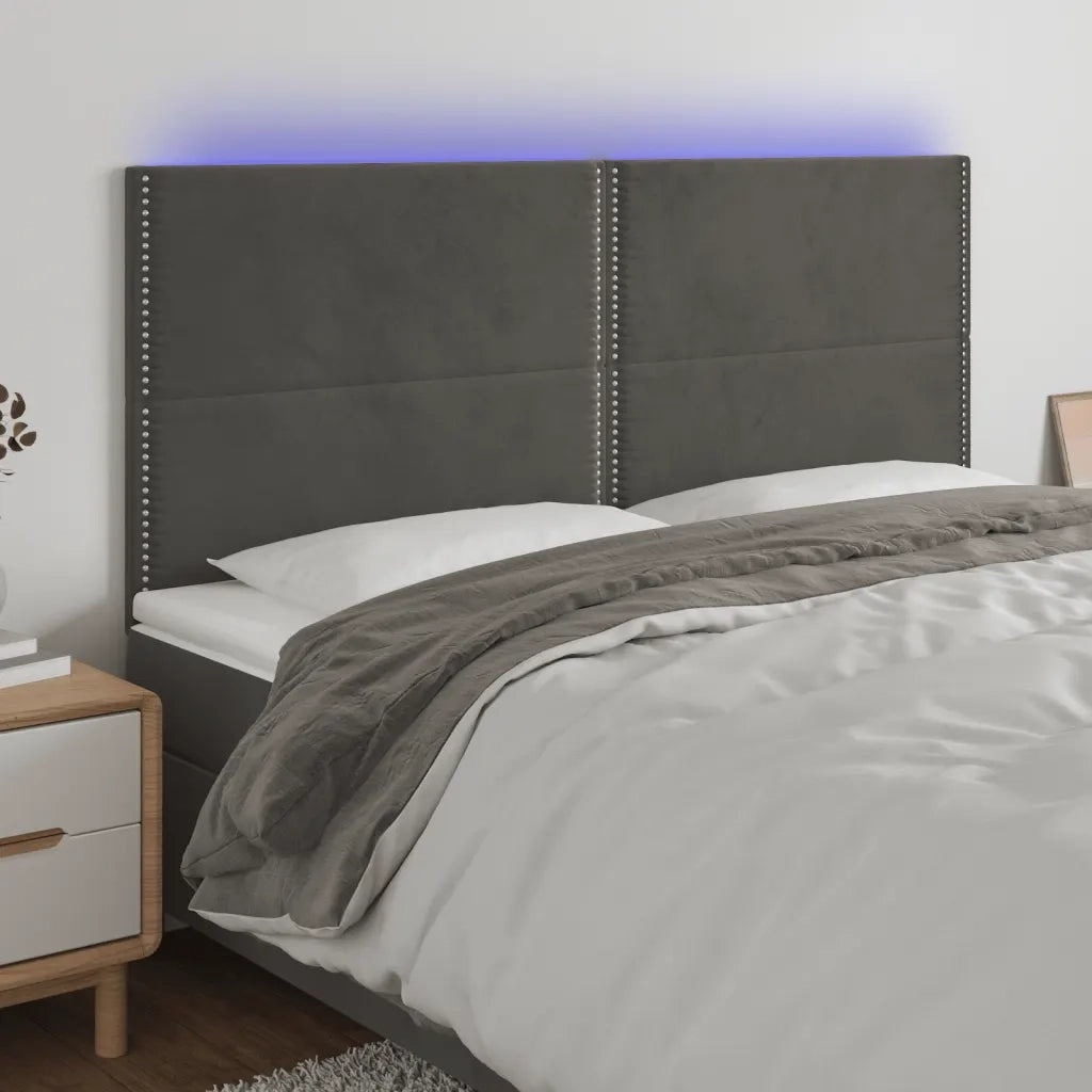 Testiera a LED-Testata con LED GrigioScuro 160x5x118/128cm in Velluto 258357