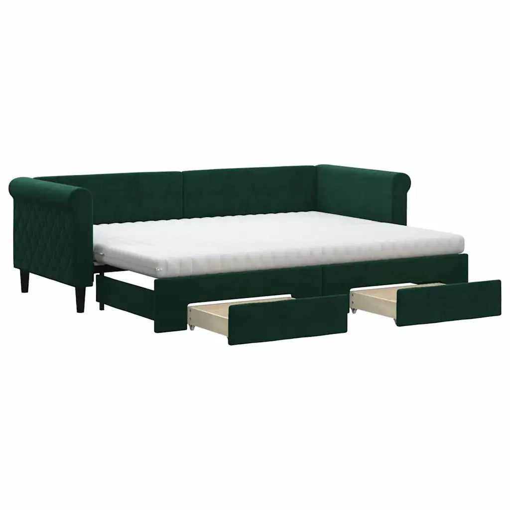 Divano Letto Estraibile Cassetti Verde Scuro 80x200cm Velluto 3197838