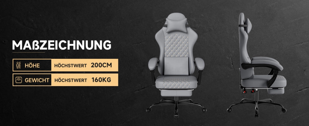 SEDIA Gaming ergonomica in pelle grigia con poggiapiedi