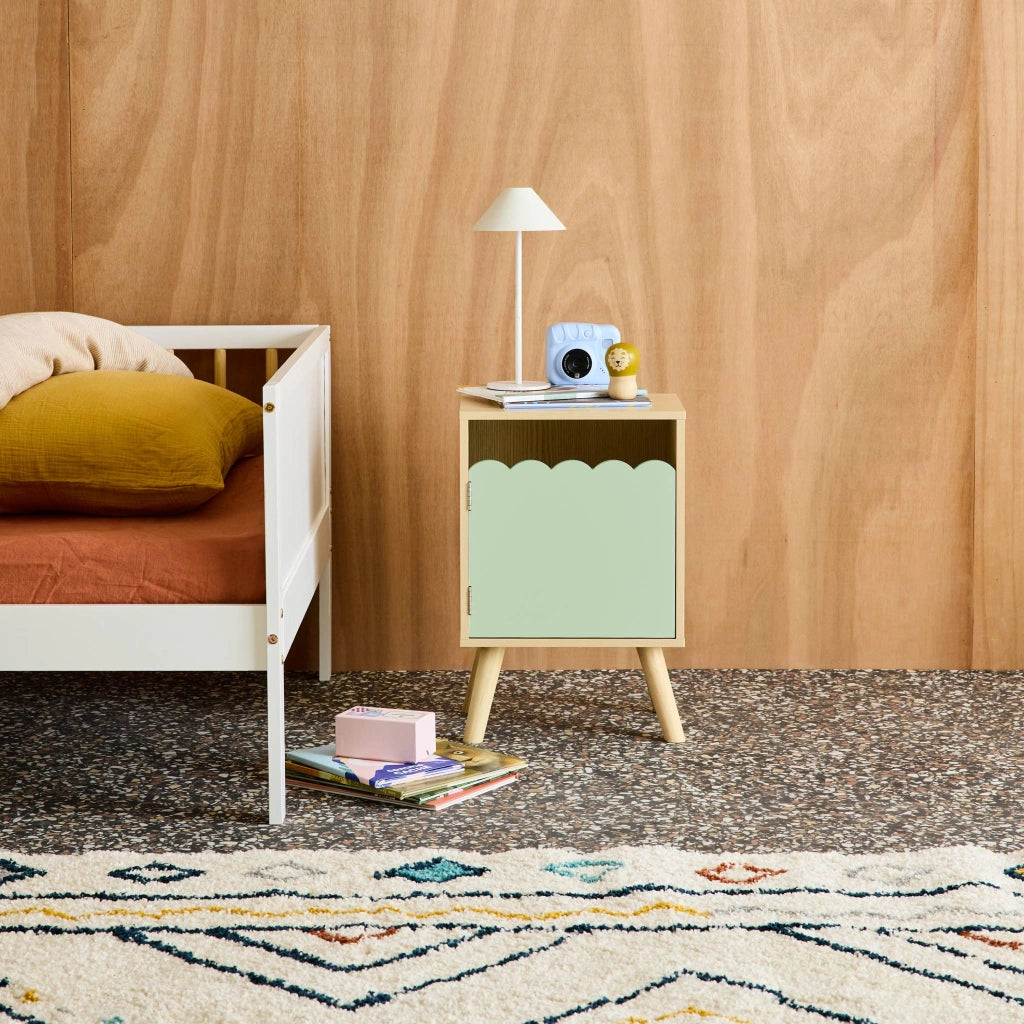 Comodino per bambini decorazione legno 1 anta, verde