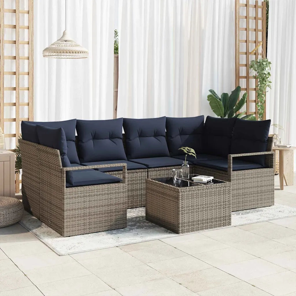 Set di divani 7 pcs Grigio e Blu polyrattan 3346285