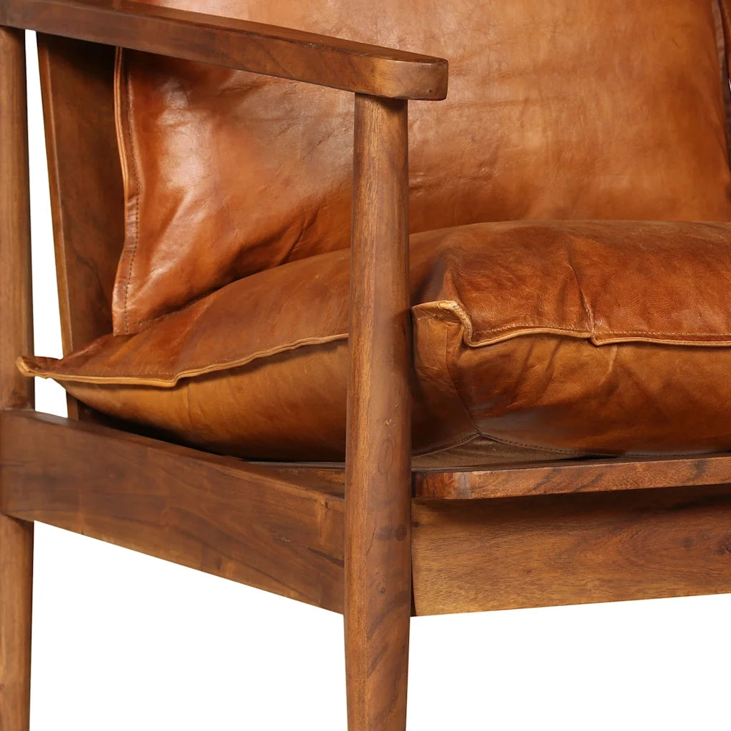 Divano a 2 Posti in Vera Pelle con Legno di Acacia Marrone 246482