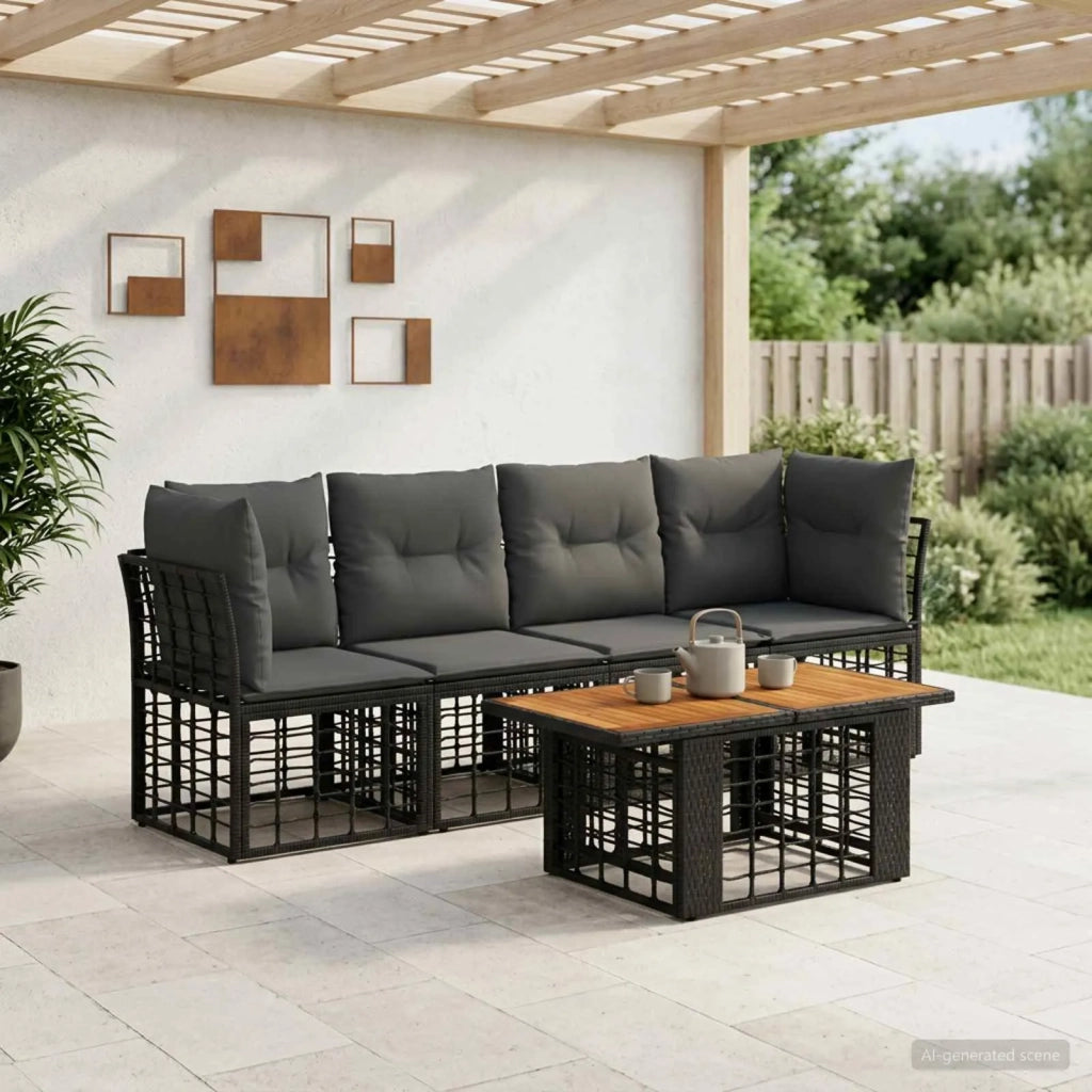 Set Divano da Giardino 5 pz Nero e Grigio scuro polyrattan 3437831