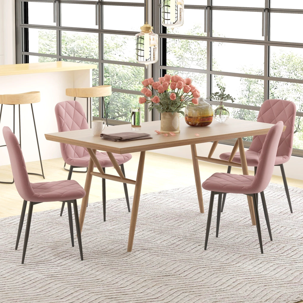 Set di 4 Sedie da Pranzo con Schienale in Velluto ¨C zephmum ¨C Rosa 45x54x87 cm