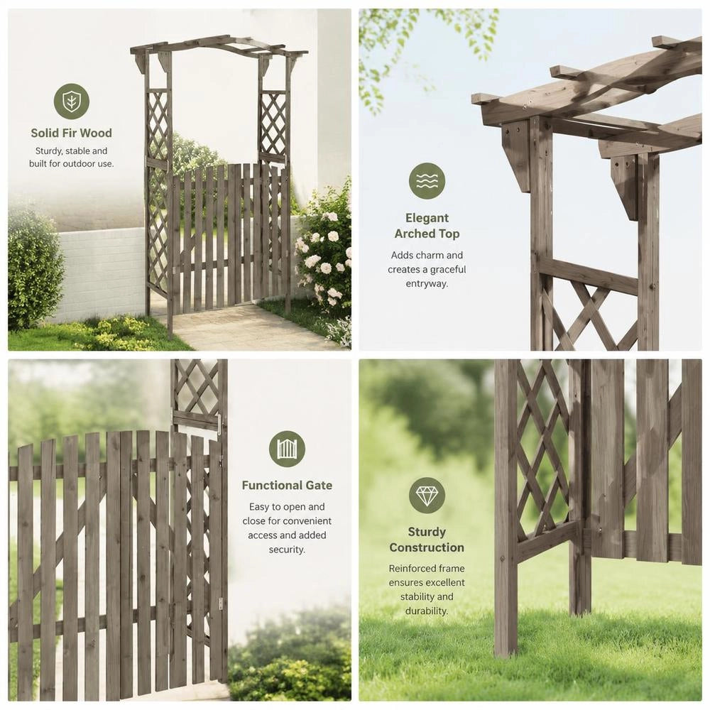 Pergola With Gate 116x40x204 Cm Grey Solid Fir Wood