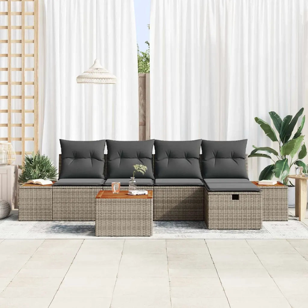 Set Divano da Giardino con cuscino 6 pcs Grigio Poly Rattan