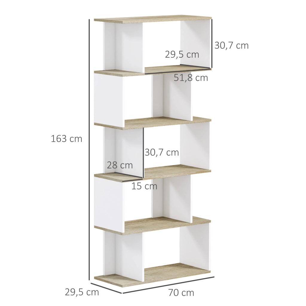 Libreria Stile Nordica con 5 Ripiani Antivuelco ¨C zephmum ¨C Roble e Bianco 70x29.5x163 cm