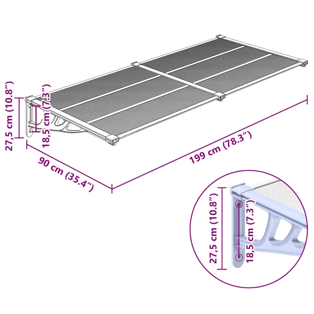 Tettoia per Porta Grigio e Trasparente 199x90 cm Policarbonato CFW7955635
