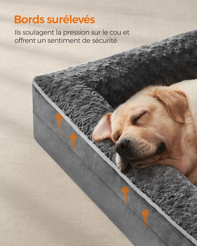 Cuccia per cani cuccia ortopedica per animali domestici schiuma a nido d'ape bordi imbottiti rialzati rivestimento in peluche sfoderabile con motivi rosa 71 x 58 x 16 cm grigio 12_0006818