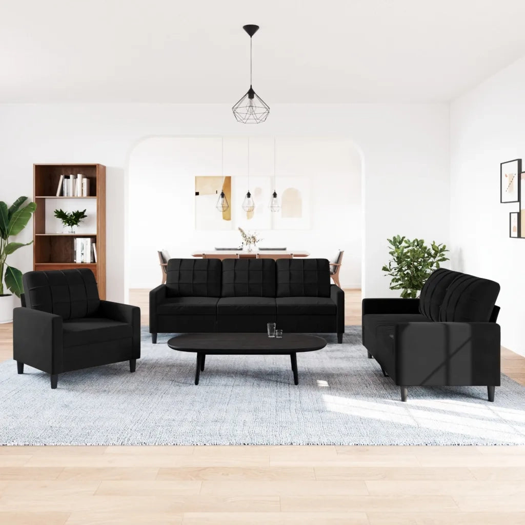 vidaXL Set di Divani 3 pz con Cuscini Nero in Velluto