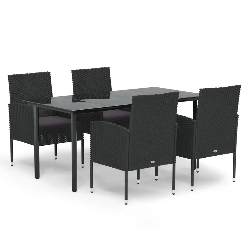 Set da Pranzo da Giardino 5 pz Nero con Cuscini in Polyrattan cod mxl 39376