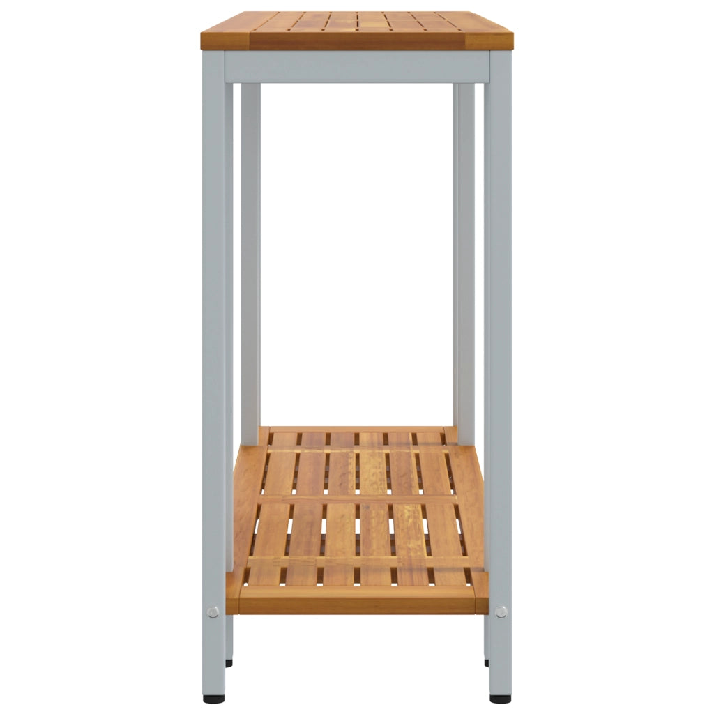 Tavolo da esterno Naturale e Grigio 35x110x75 cm Legno e Acciaio Massello
