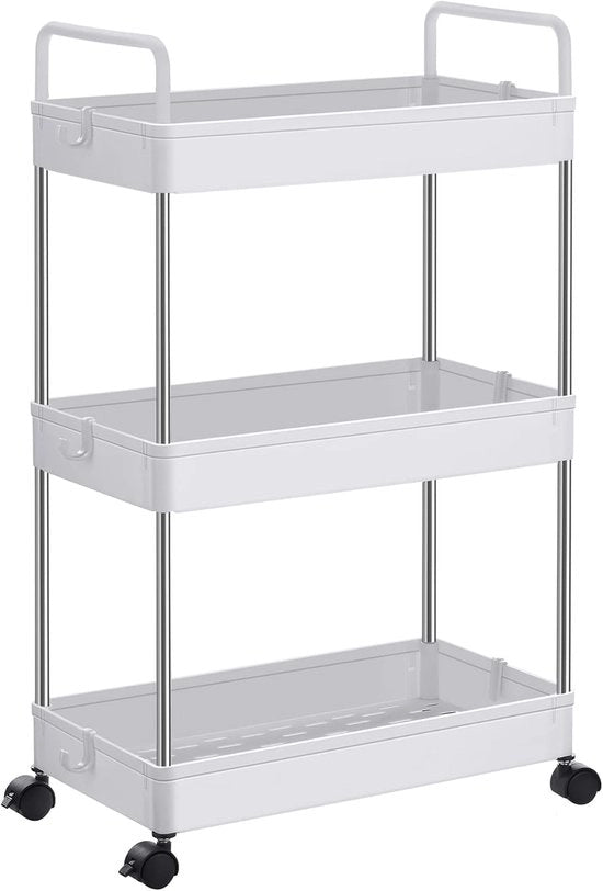 Carrello da Cucina - Multifunzionale - 1 pezzo - Bianco - Legno e Metallo - 23,6x42 cm