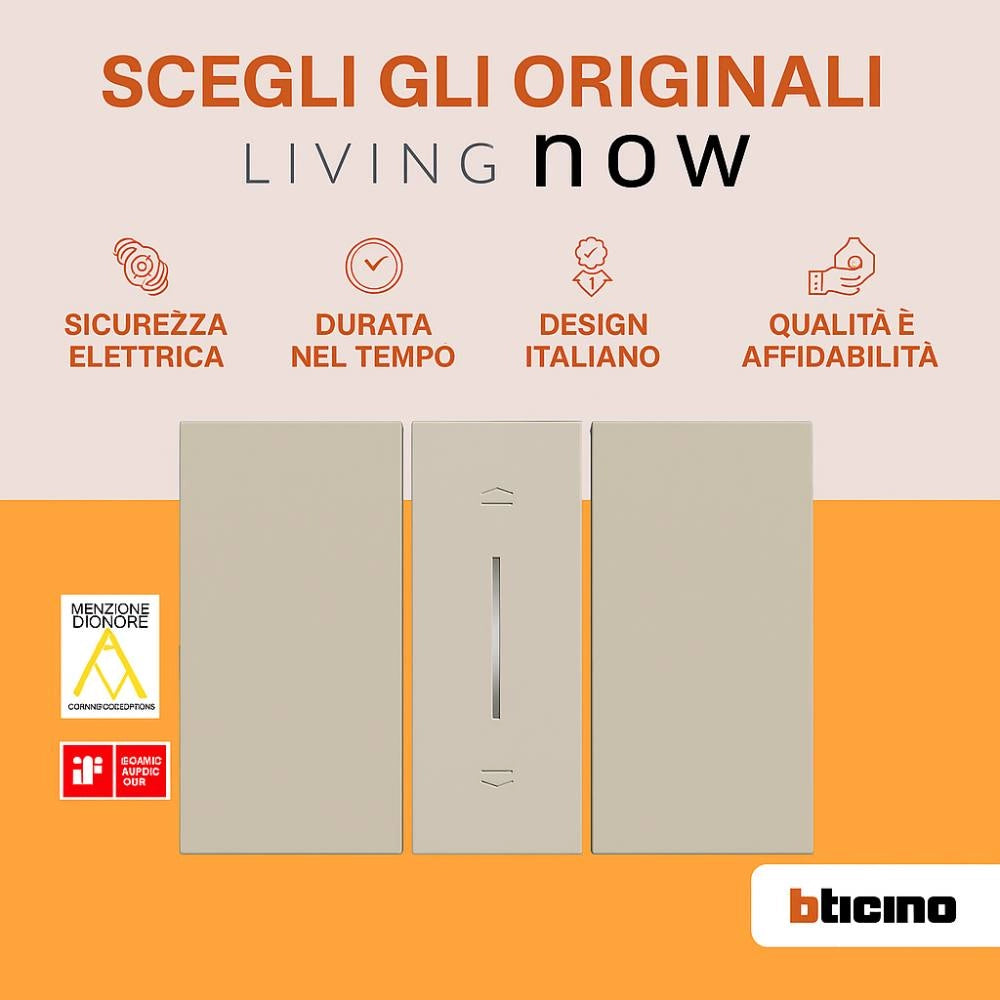 Bticino living now cover illuminabile 1 modulo per pulsanti e tapparelle *** colore sabbia, confezione 1