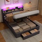 160x200 cm in velluto grigio scuro con contenitore, 2 cassetti, USB e luce d'atmosfera
