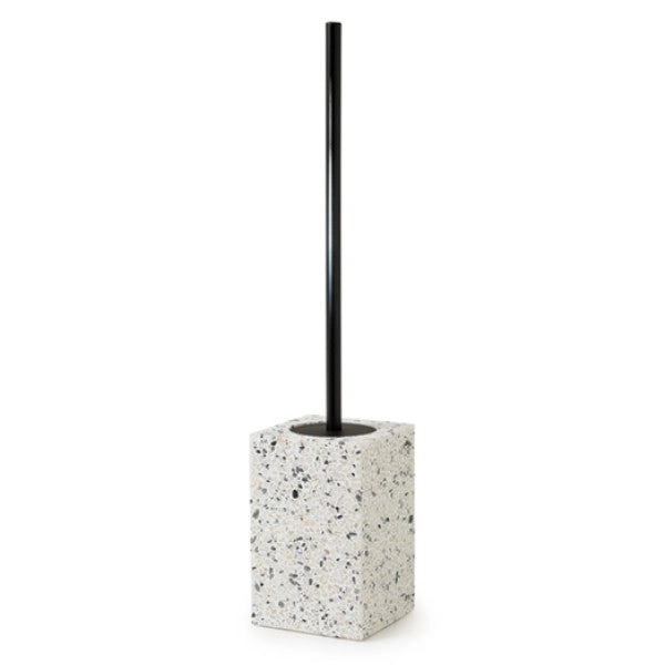 PORTA SCOPINO WC DA APPOGGIO IN GRANIGLIA DI MARMO MODELLO ZOE - DIM. CM (LXPXH): 9,8X9,8X44 - BIANCO/NERO  - GDY