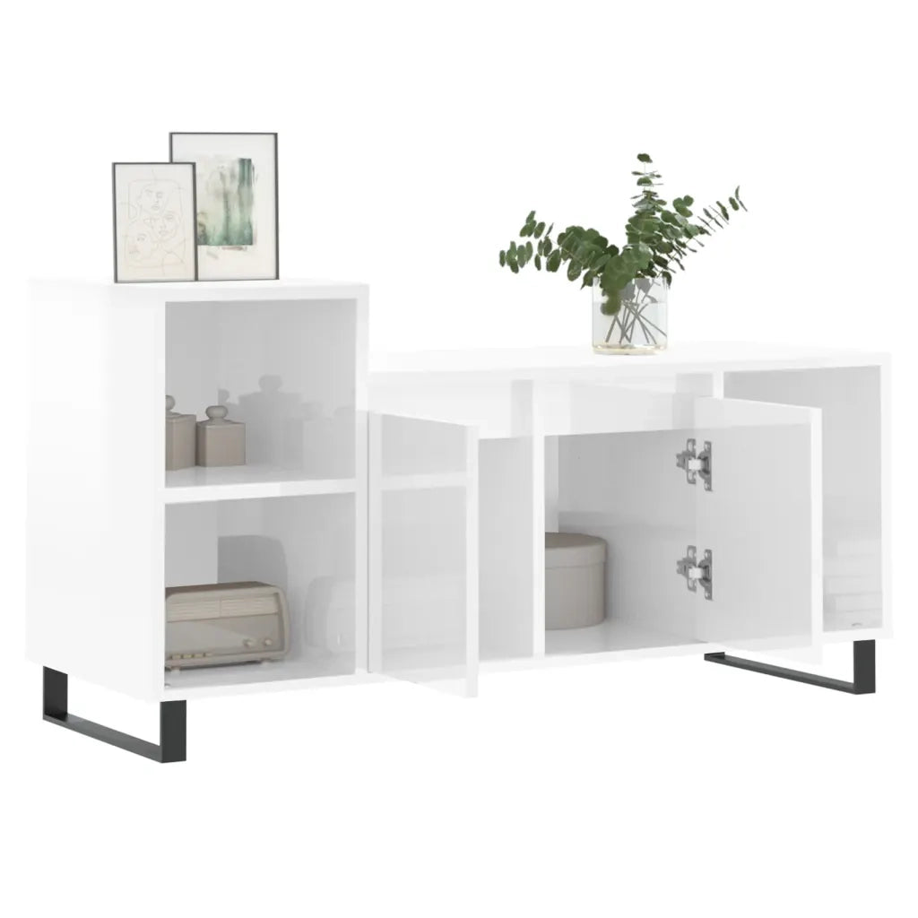 Mobile Porta TV Bianco Lucido 100x35x55 cm in Legno Multistrato 831326
