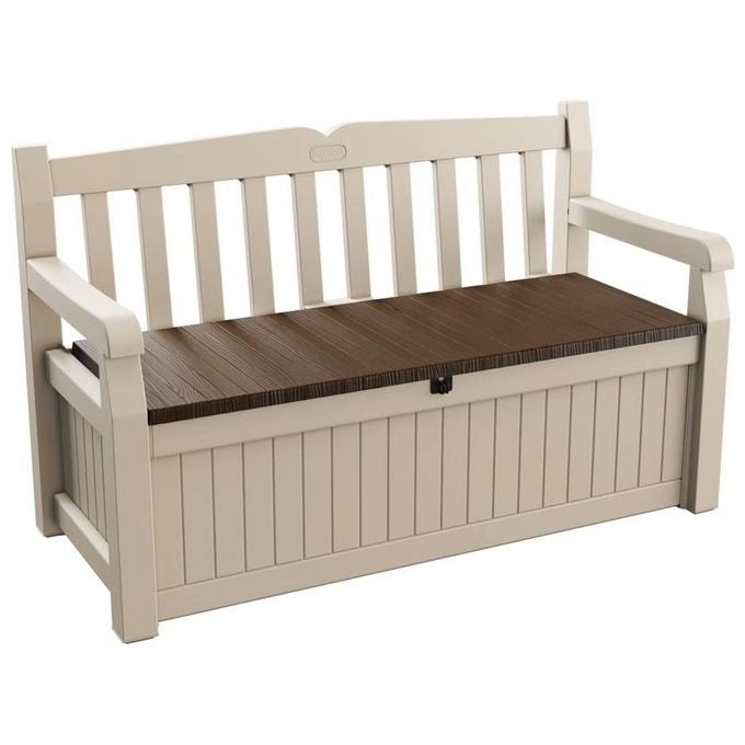 Keter K183978 Eden Bench Cassapanca da Giardino in Resina 265 L con Schienale e Braccioli colore Beige