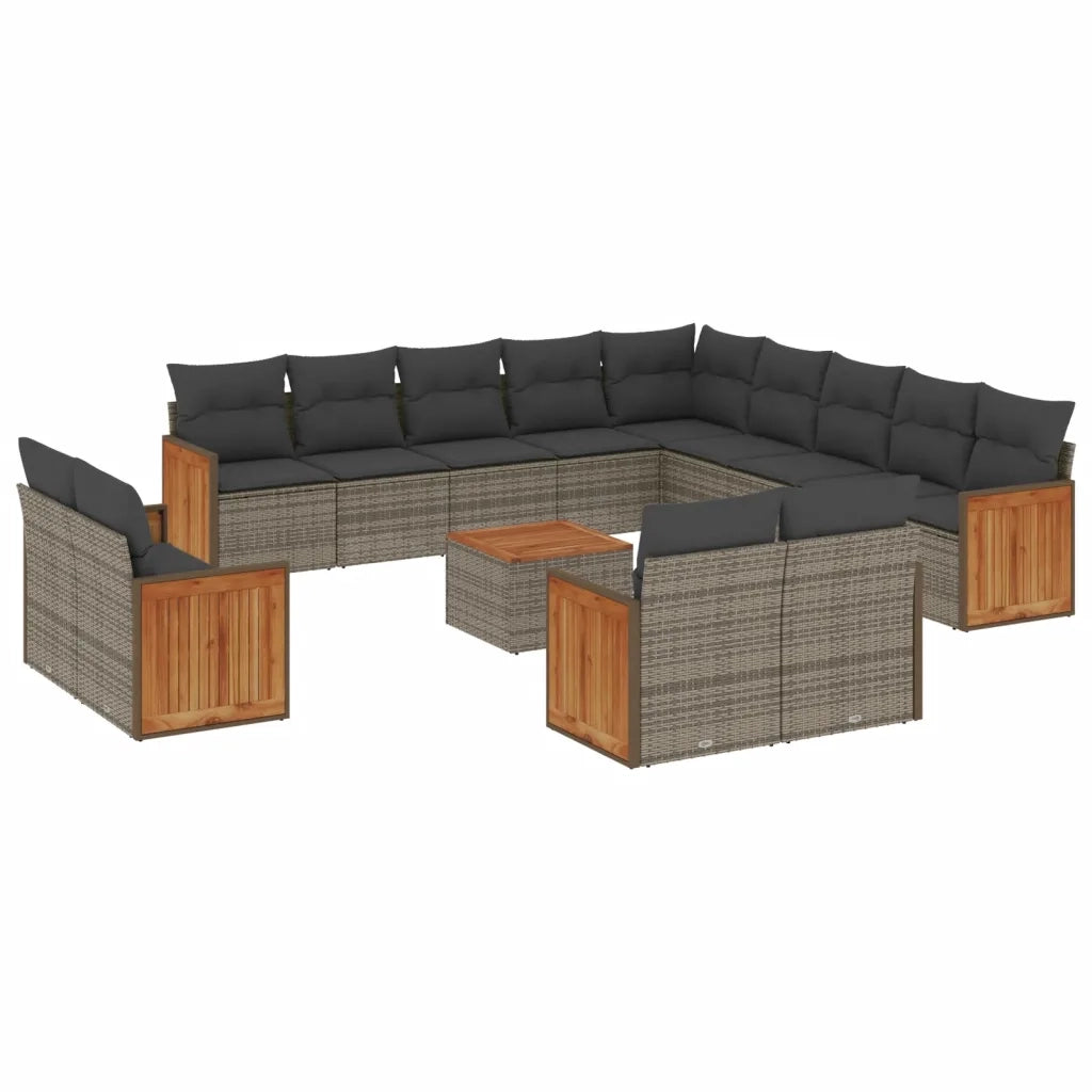 Set Divani da Giardino 14pz con Cuscini in Polyrattan Grigiocod mxl 114295