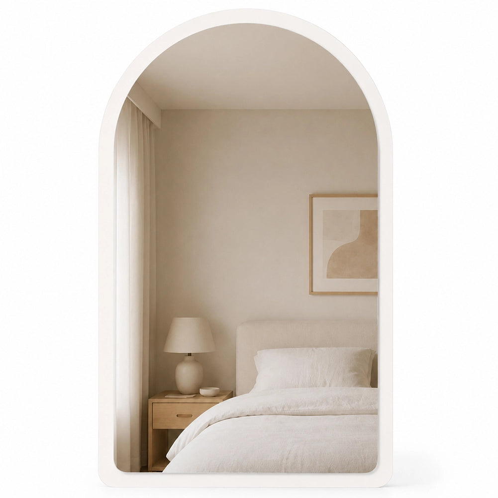 Specchio ad Arco Struttura in Legno Bianco Decorazione Design Moderno 46x60cm