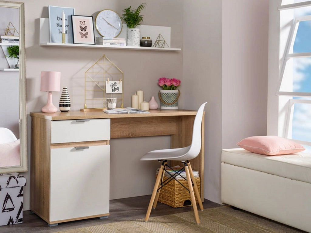 Petriano, Scrivania un Cassetto, 130x50x75.5h cm Marrone Rovere Scuro