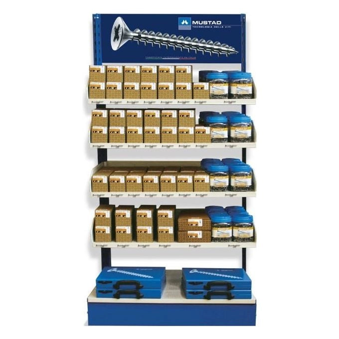 Mustad ME05010002000CC Espositore per Viti Sfuso 5 Ripiani Portata 50 Kg Capacita' 40-45 Scatole Autoportante colore Nero