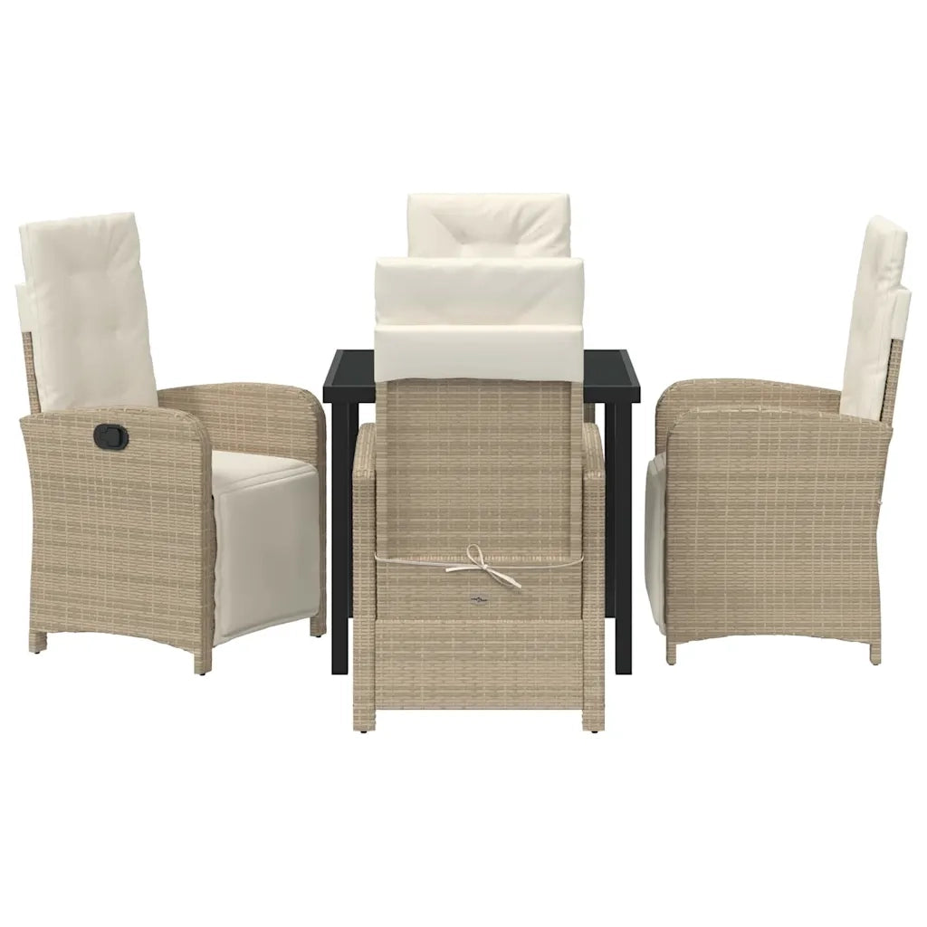 Set da Pranzo per Giardino con cuscino 5 pcs Beige polyrattan 3380331