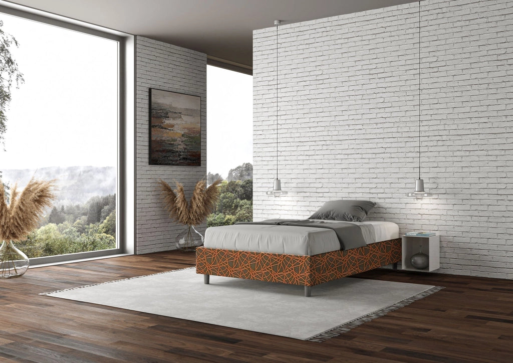 Letto una piazza e mezza con rete imbottito 120x200 tessuto Era 9 blu Azelia