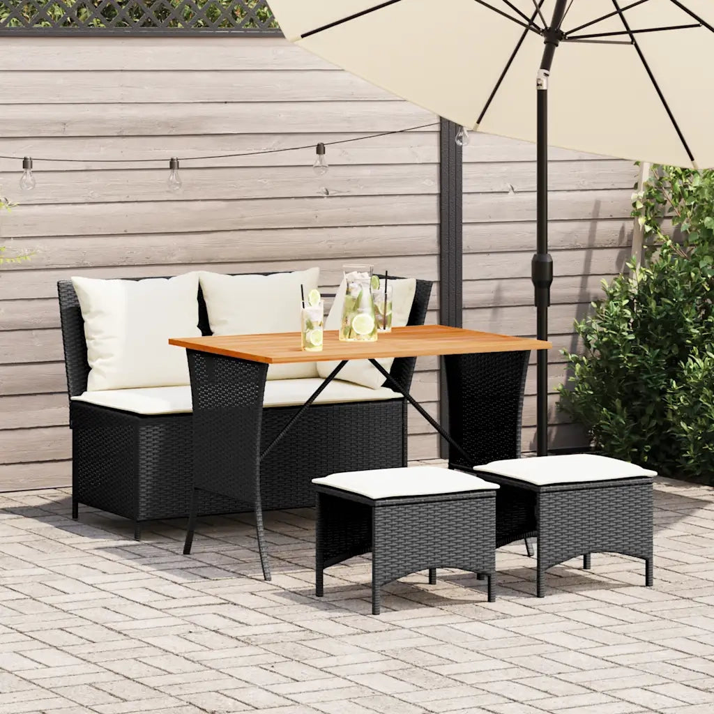 Set da Pranzo da Giardino 4 pz | Set Salotto da Giardino con Cuscini Nero in Polyrattan