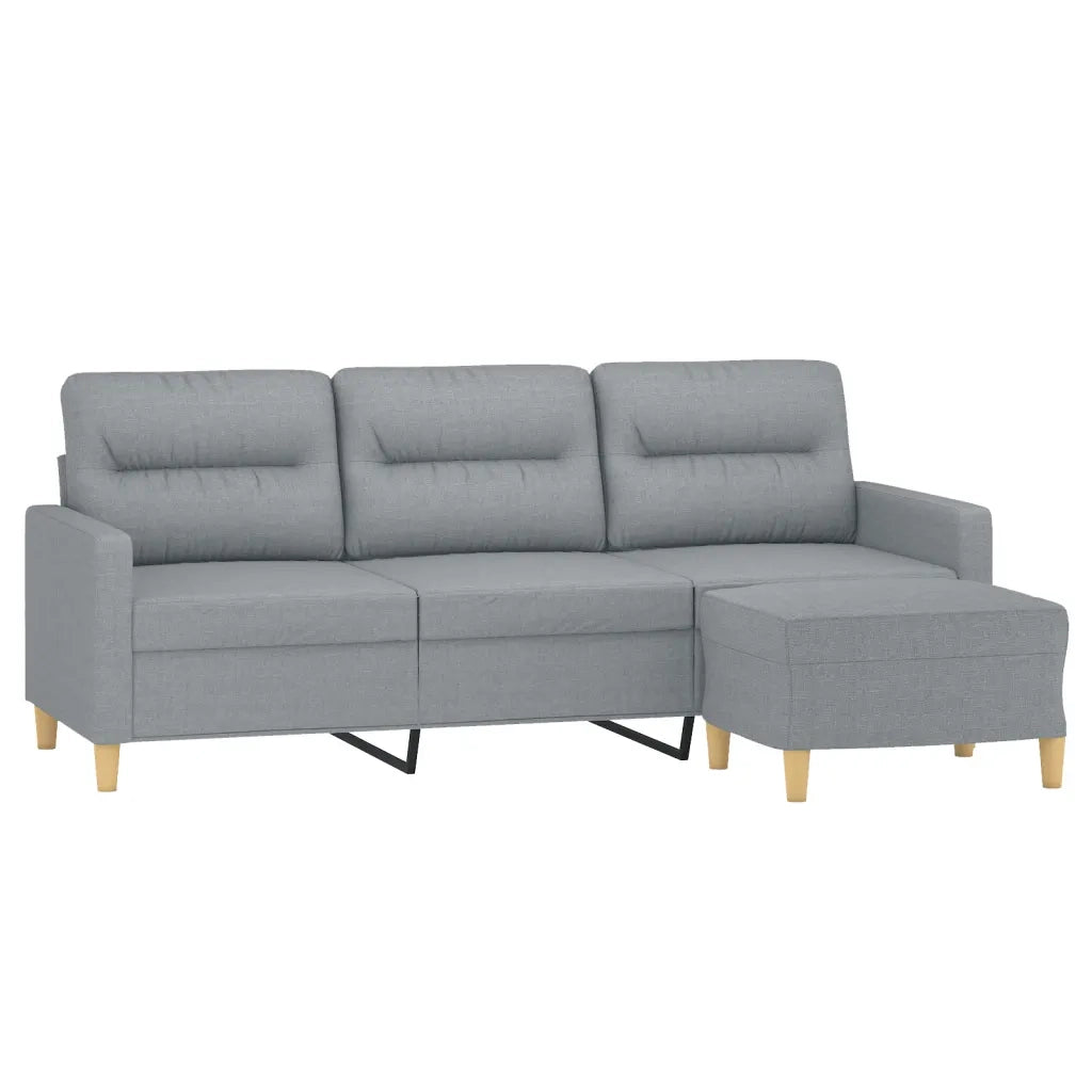 Divano a 3 Posti con Poggiapiedi Grigio Chiaro 180cm in Tessuto 3201073