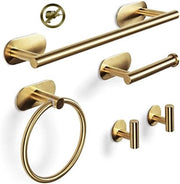 Set da bagno 5 pezzi con adesivo per montaggio - Accessori asciugamani dorati