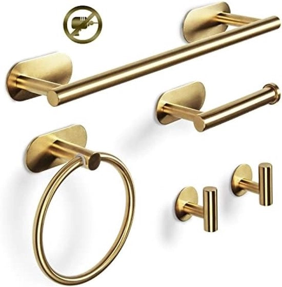 Set da bagno 5 pezzi con adesivo per montaggio - Accessori asciugamani dorati