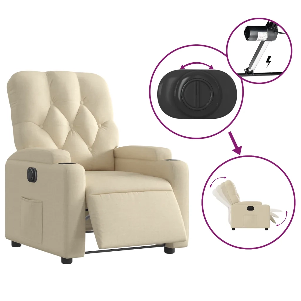 vidaXL Poltrona Elettrica Reclinabile Crema in Tessuto