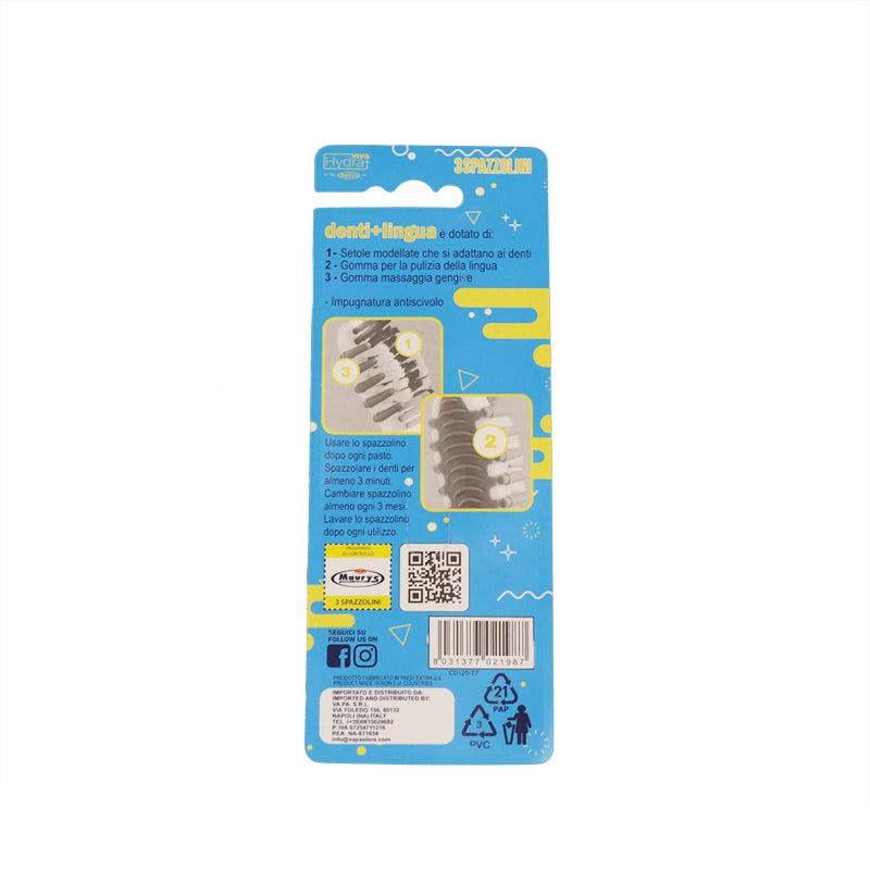 HYDRA VIVA+ SPAZZOLINO DA DENTI E LINGUA MEDIO IN SET DA 3 PEZZI