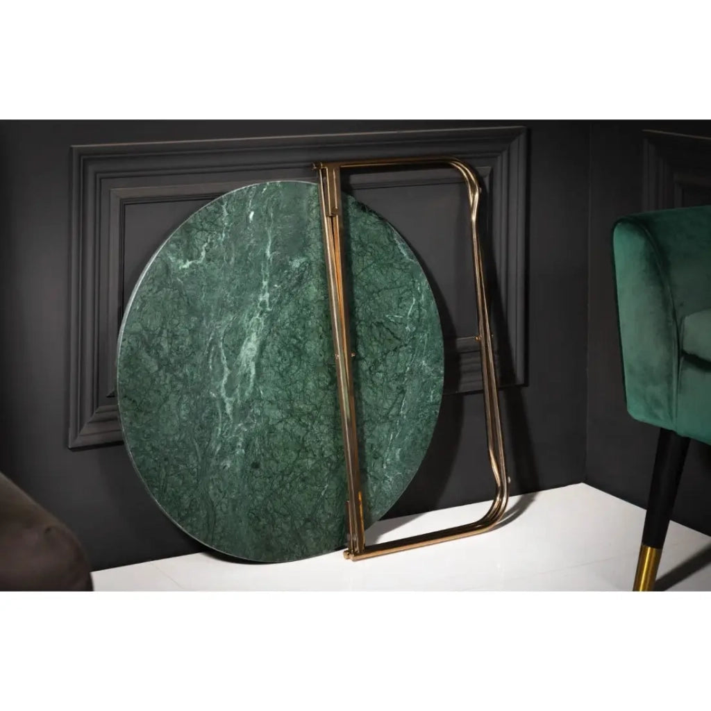 Tavolino basso rotondo VINTORA in marmo verde e metallo dorato – tavolo dal design moderno chic