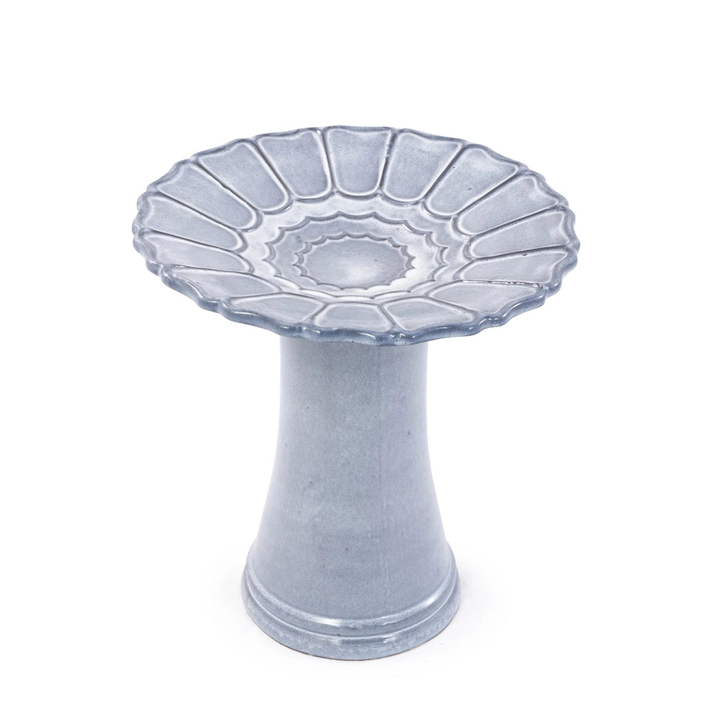 Bagno per uccelli in ceramica artigianale, Ø 43 cm, H 45 cm, smalto blu grigio, resistente al gelo
