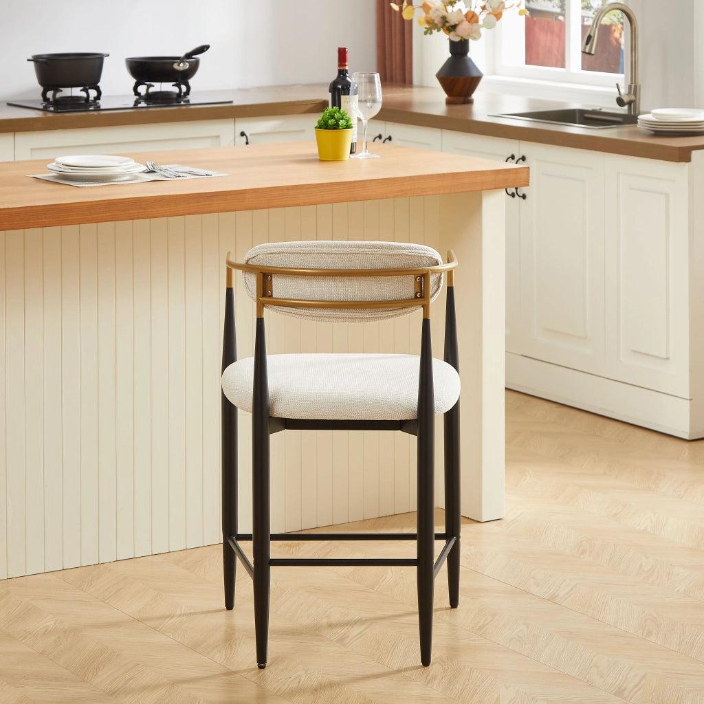 SGABELLO DA BAR Set da 2 pezzi con braccioli, tessuto beige, struttura nero e oro