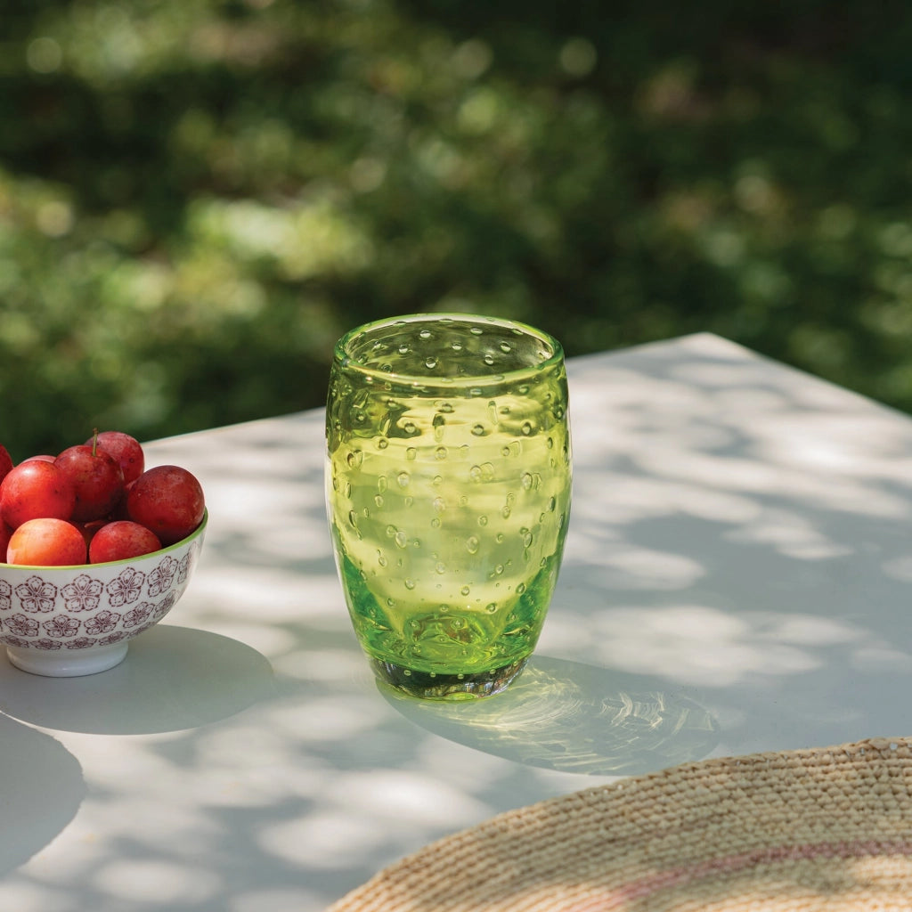 Bolicante Set di 6 Bicchieri Tumbler in Vetro Soffiato a Bocca Colore Verde Mela lavorazione Artigianale con Effetto Bollicante Tradizione Muranese